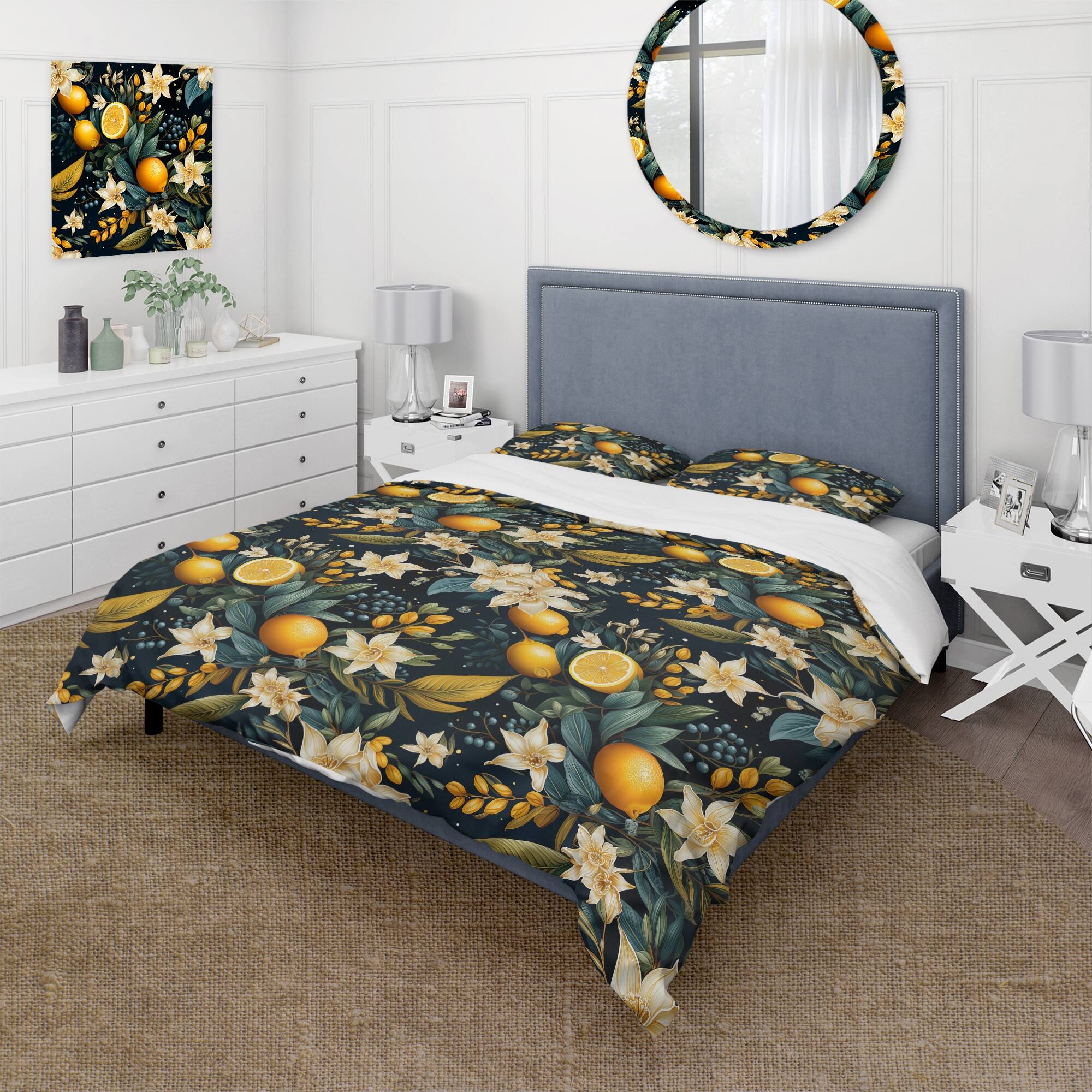 Designart "Ocean Odyssey Tropical Pattern" Yellow Floral Bed Cover Set